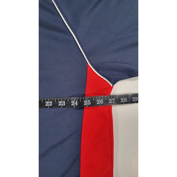 Atlanta Braves Majestic MLB Mens XL V Neck Mesh Jersey Navy Red Pullover Shirt - Picture 7 of 9